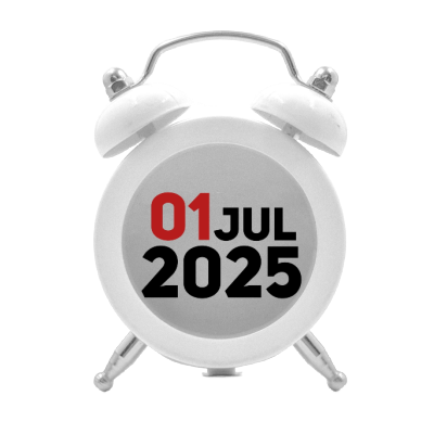 A clock showing 1 July 2025