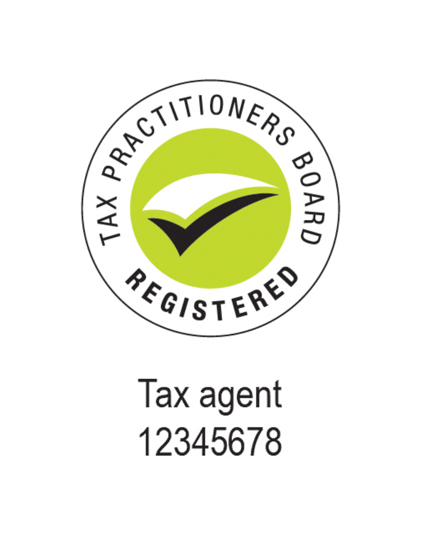 A sample image of a registered tax agent symbol showing a registration number of 12345678