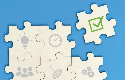 Puzzle pieces on a blue background